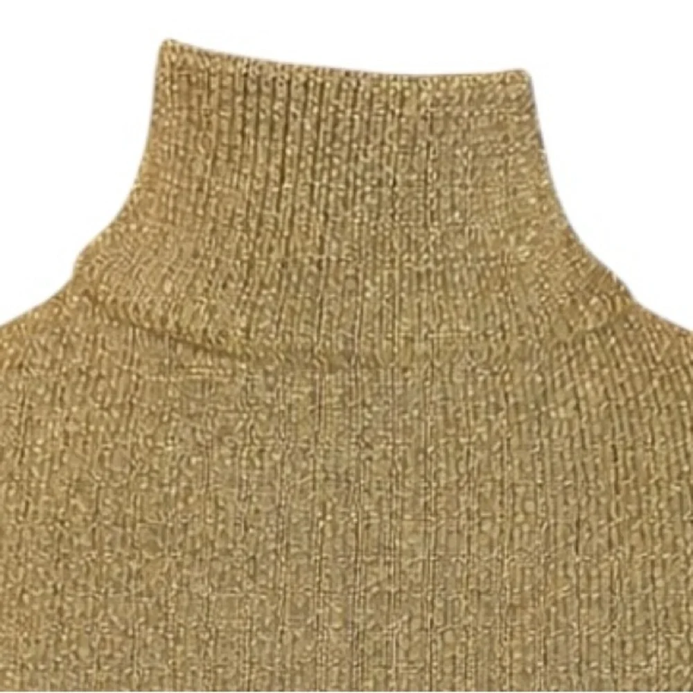 Vintage Evan Picone Gold Lurex Turtleneck Sweater Metallic Knit Party Top Sz M